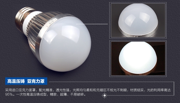 LED超亮球泡灯，进口亚克力面罩，光照均匀