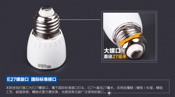 E27螺口节能LED球泡灯，螺旋式方便安装