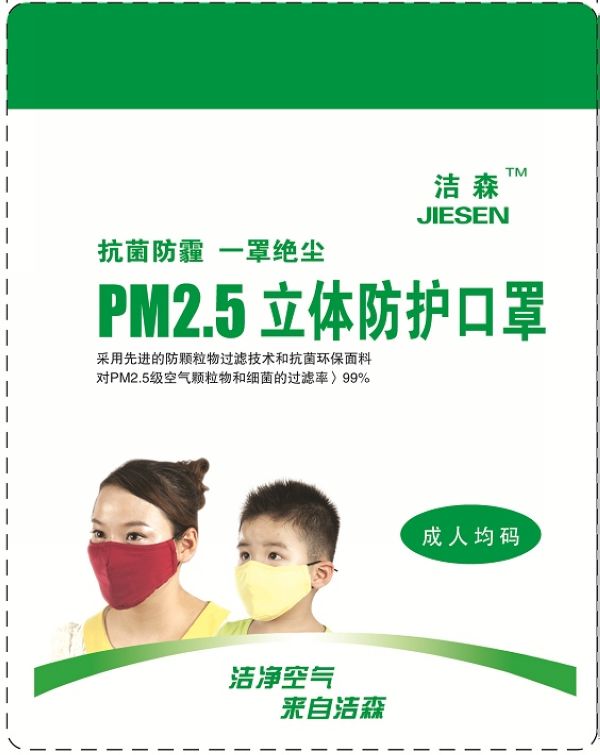 洁森PM2.5立体防护口罩_成人防护口罩外包装绿色